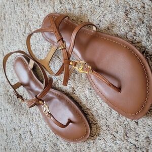 Brown T-Strap Kids Sandals with Gold Accent